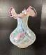 Fenton Meadow Beauty Rose Crest Hand Painted Vase Artist Signed Lattice 7.5