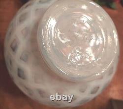 Fenton Meadow Beauty Rose Crest Hand Painted Vase Artist Signed Lattice 7.5