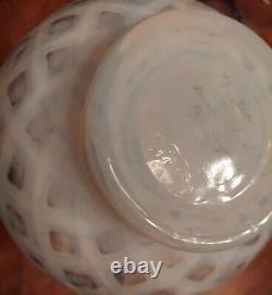 Fenton Meadow Beauty Rose Crest Hand Painted Vase Artist Signed Lattice 7.5