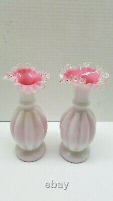 Fenton Opalecent pink Overlay Melon Ruffle Top 9 inch Vase