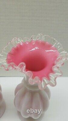 Fenton Opalecent pink Overlay Melon Ruffle Top 9 inch Vase