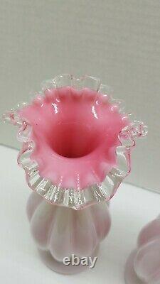 Fenton Opalecent pink Overlay Melon Ruffle Top 9 inch Vase