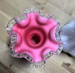 Fenton Peach Crest Vintage 13 Bowl With 2 Flower Vases 6.5 Pink & White Set