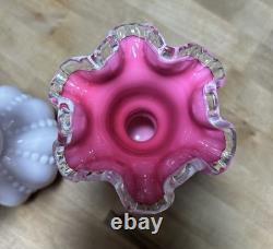 Fenton Peach Crest Vintage 13 Bowl With 2 Flower Vases 6.5 Pink & White Set
