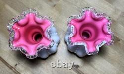 Fenton Peach Crest Vintage 13 Bowl With 2 Flower Vases 6.5 Pink & White Set