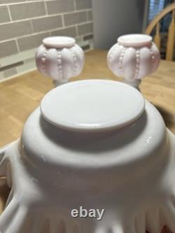 Fenton Peach Crest Vintage 13 Bowl With 2 Flower Vases 6.5 Pink & White Set