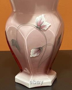 Fenton Pink Art Glass Ruffle Edge Hexagonal Ribbed White Cased Basket T Gaskins