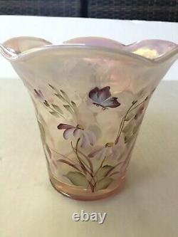 Fenton Pink FAIRY Carnival Vase Hand Painted Flower Handpainted Sallman 1997