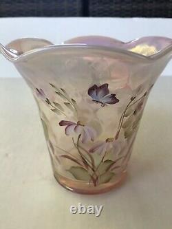 Fenton Pink FAIRY Carnival Vase Hand Painted Flower Handpainted Sallman 1997