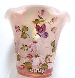 Fenton Pink FAIRY Carnival Vase Hand Painted by M. Wagner Signed Shelly Fenton