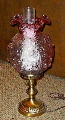 Fenton Pink Glass Cabbage Rose Electric Student Table Lamp 19 Tall Very Good