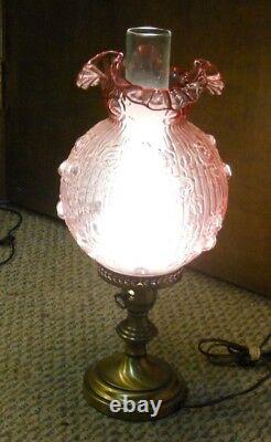 Fenton Pink Glass Cabbage Rose Electric Student Table Lamp 19 Tall Very Good