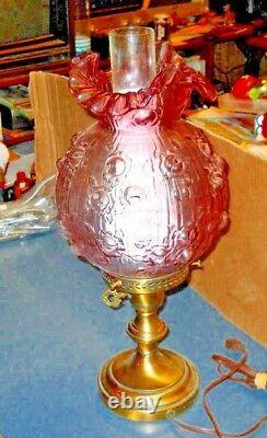 Fenton Pink Glass Cabbage Rose Electric Student Table Lamp 19 Tall Very Good