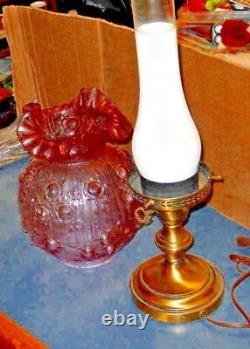 Fenton Pink Glass Cabbage Rose Electric Student Table Lamp 19 Tall Very Good