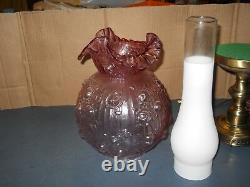 Fenton Pink Glass Cabbage Rose Electric Student Table Lamp 19 Tall Very Good