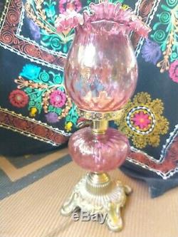 Fenton Pink Glass Shade Brass Lamp