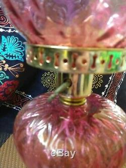 Fenton Pink Glass Shade Brass Lamp