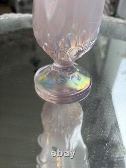 Fenton Pink Iridescent Art Glass Ruffled Rim Vase Pedestal Base