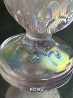 Fenton Pink Iridescent Art Glass Ruffled Rim Vase Pedestal Base