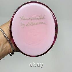 Fenton Pink Iridescent Torch Mothers Hand Vase Hand Painted Floral Signed 1997