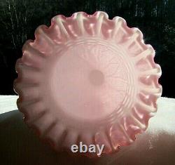 Fenton Pink Overlay Maize Corn Ribbon Crimped Glass Vase 7.25. H 1960 RARE