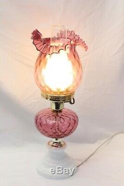 Fenton Pink Quilted Diamond Lamp White Base 19.5