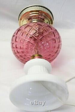 Fenton Pink Quilted Diamond Lamp White Base 19.5