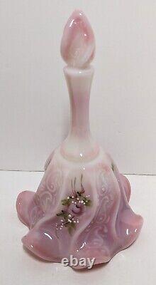 Fenton Pink Rosalene Hp Art Glass Bell Signed L. E #1034/2000 Hand Painted