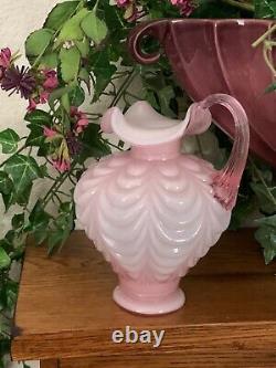 Fenton Pink Rose Cased Glass Pitcher Drape Pattern