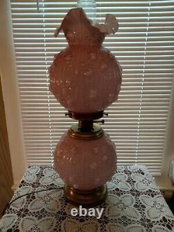 Fenton Pink Rosemilk Overlay Rose GWTW Gone with Wind 3- Way Light Table Lamp ONLY