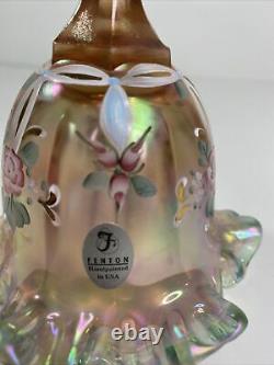 Fenton Pink/peach Opalescent Iridescent Floral Glass Bell Sign Kathy Mackey LTD