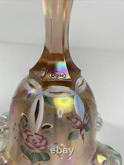 Fenton Pink/peach Opalescent Iridescent Floral Glass Bell Sign Kathy Mackey LTD