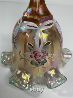 Fenton Pink/peach Opalescent Iridescent Floral Glass Bell Sign Kathy Mackey LTD