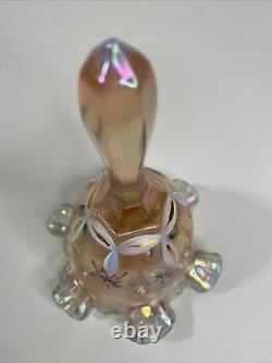 Fenton Pink/peach Opalescent Iridescent Floral Glass Bell Sign Kathy Mackey LTD