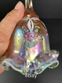 Fenton Pink/peach Opalescent Iridescent Floral Glass Bell Sign Kathy Mackey LTD