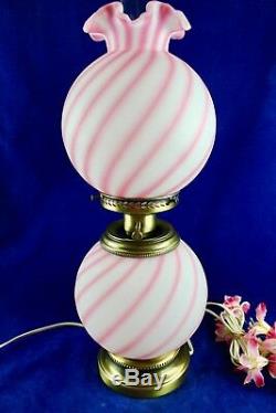 Fenton Rosalene Pink Swirl Candy Stripes GWTW Electric Lamp 23 1/2 Tall