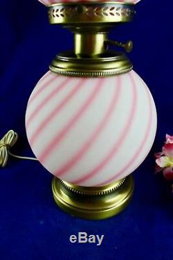 Fenton Rosalene Pink Swirl Candy Stripes GWTW Electric Lamp 23 1/2 Tall