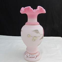 Fenton Rosalene Satin Floral Hand Painted Vase Special Order 1994 W189