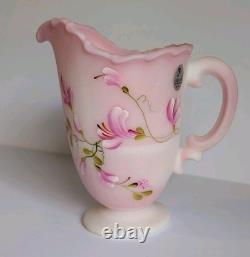 Fenton Rosaline Pink Art Glass Pitcher Signed Shelly Fenton, D Frederick