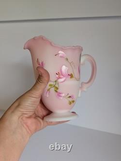 Fenton Rosaline Pink Art Glass Pitcher Signed Shelly Fenton, D Frederick
