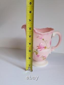 Fenton Rosaline Pink Art Glass Pitcher Signed Shelly Fenton, D Frederick