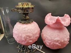 Fenton Rose Satin Poppy 24 Gone With The Wind Double Ball Lamp Rare Collectable