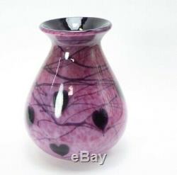 Fenton Signed Dave Fetty Vase Hanging Hearts Pink Bubble Optic