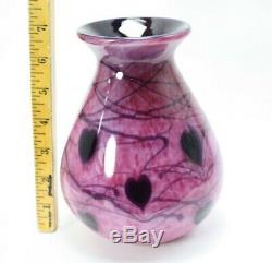 Fenton Signed Dave Fetty Vase Hanging Hearts Pink Bubble Optic