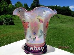 Fenton Sunset Stretch Iridized HP Vase & Base Showcase Dealer 2002 NIB #158