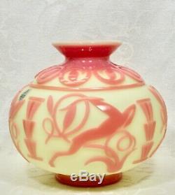Fenton, Vase, Burmese Cameo Glass, Sandcarved, Limited Edition, Kelsey Murphy