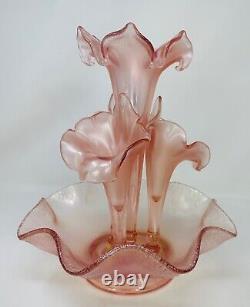 Fenton Velva Rose Stretch Glass Epergne 5 Pc Bowl with 4 Horns 75th Anniversary Ed