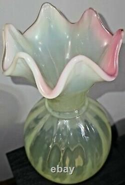 Fenton Very Rare Gift Shop, Pink Opalescent Vaseline Vase 10 1/4