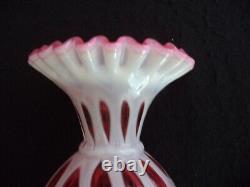 Fenton art glass vase 9in coin dot cranberry opalescent ruffled rim 1940s-50s