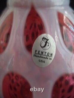 Fenton art glass vase 9in coin dot cranberry opalescent ruffled rim 1940s-50s